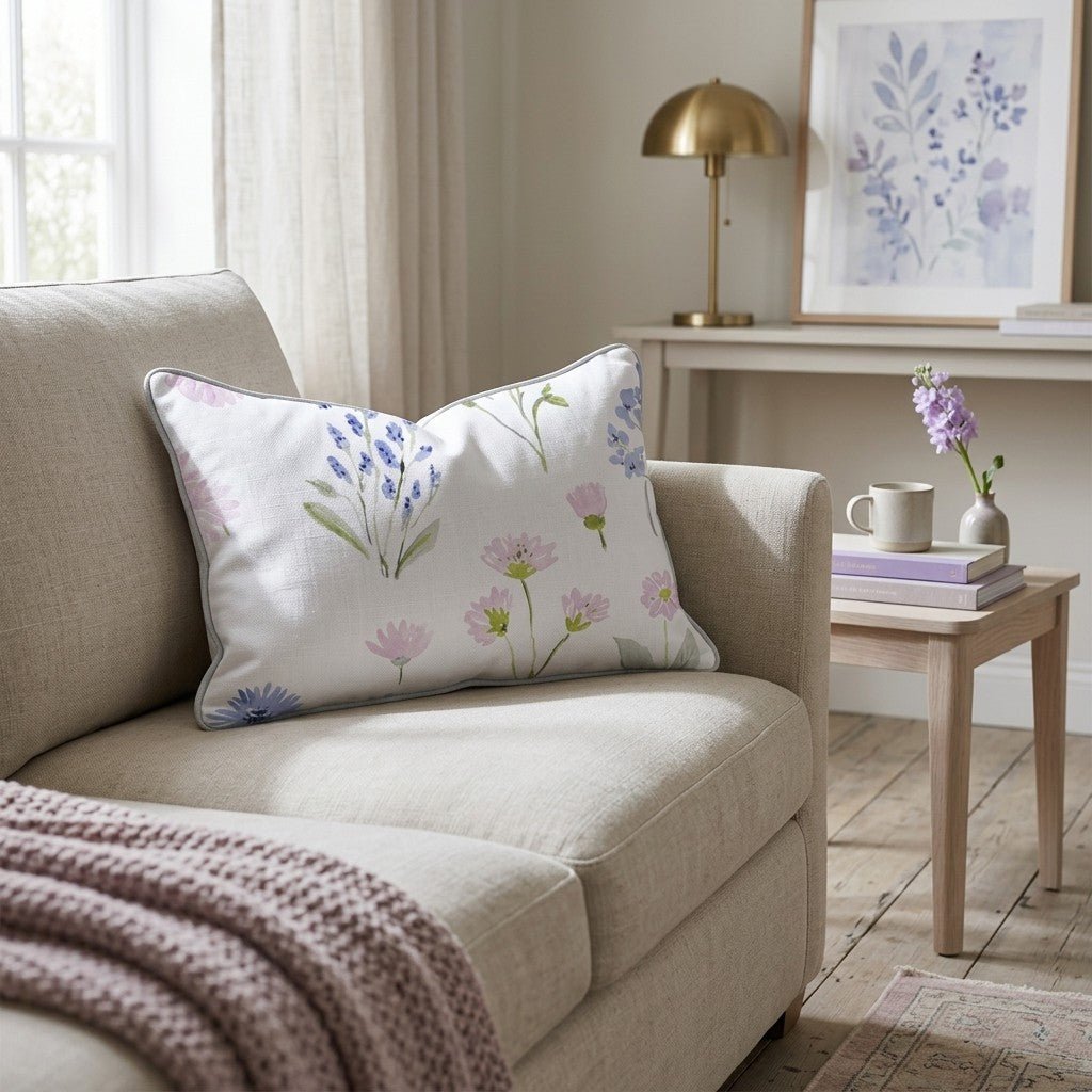 Daisy and Delphinium Throw Pillow - Hillcroft Home