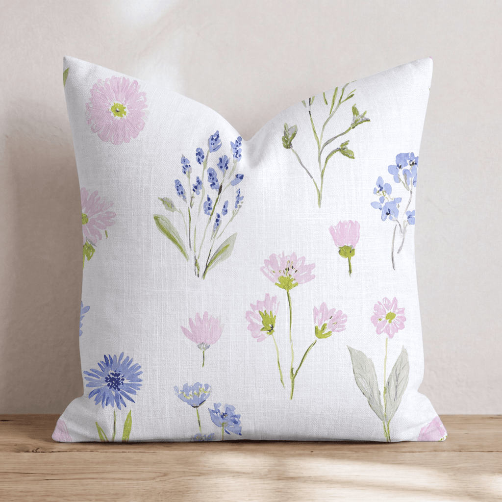 Daisy and Delphinium Throw Pillow - Hillcroft Home