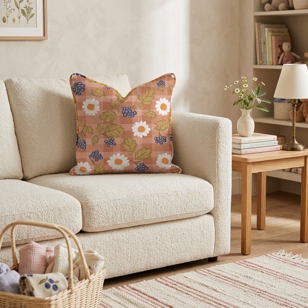 Daisy Berry Gingham Throw Pillow - Hillcroft Home