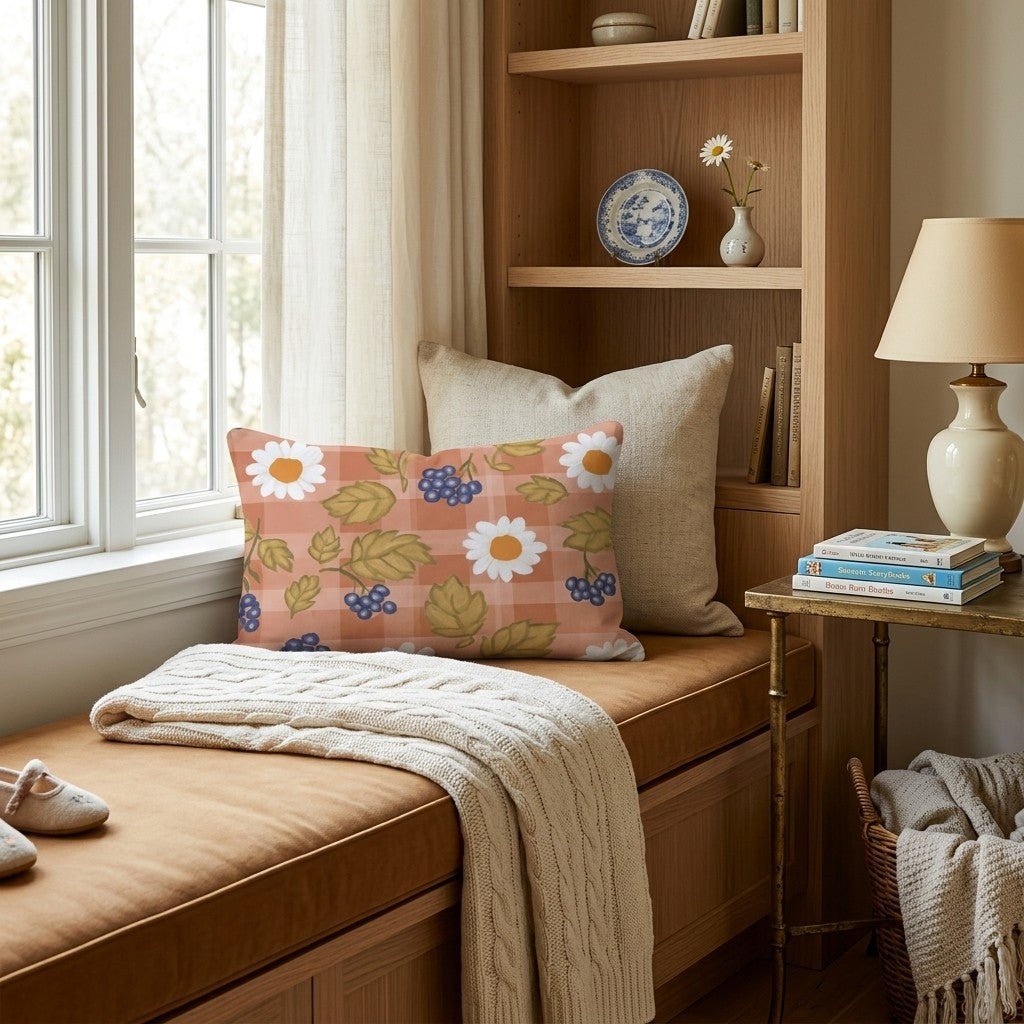 Daisy Berry Gingham Throw Pillow - Hillcroft Home