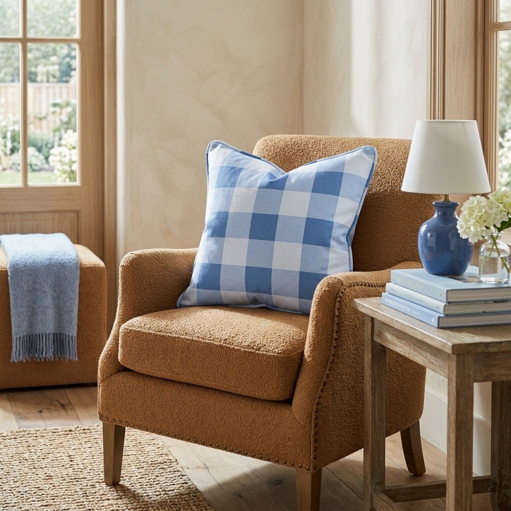 Dark Blue Gingham Throw Pillow - Hillcroft Home