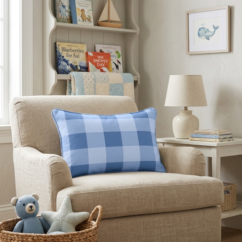 Dark Blue Gingham Throw Pillow - Hillcroft Home
