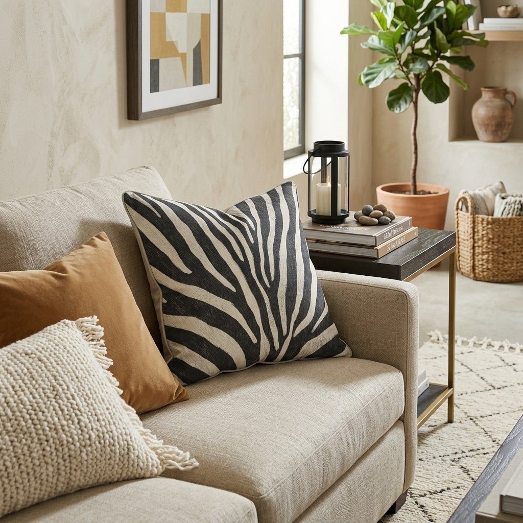 Dark Zebra Fur Throw Pillow - Hillcroft Home