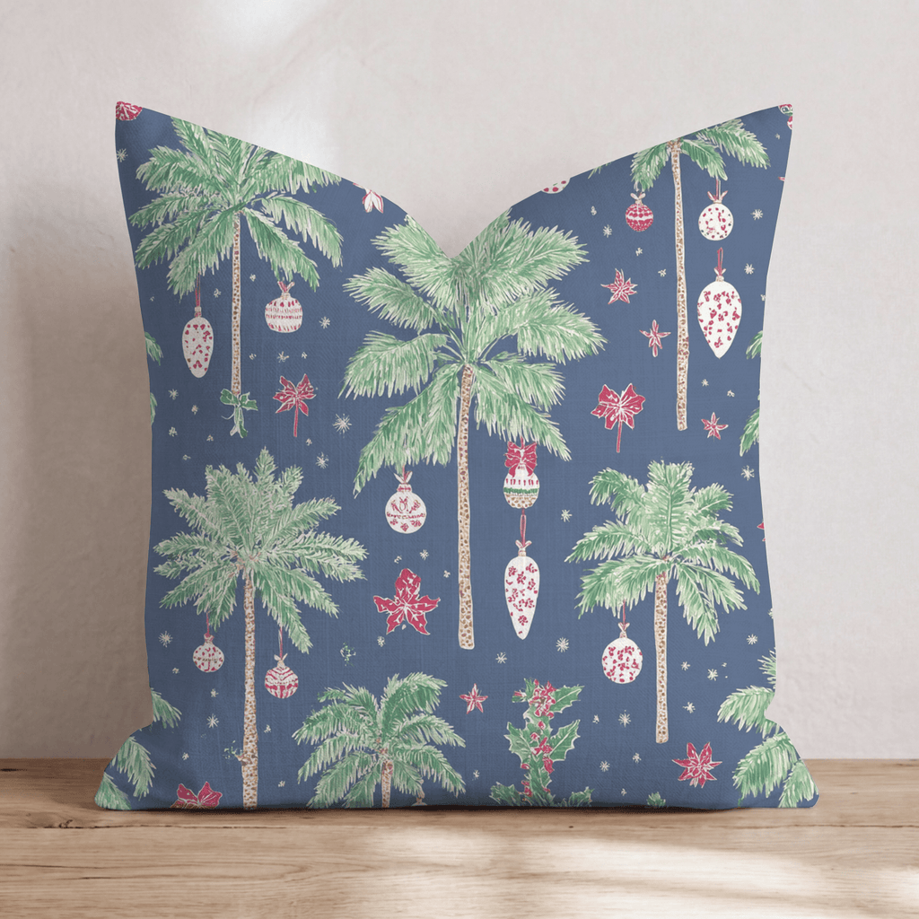 Decorated Palm Navy Throw Pillow - Hillcroft Home