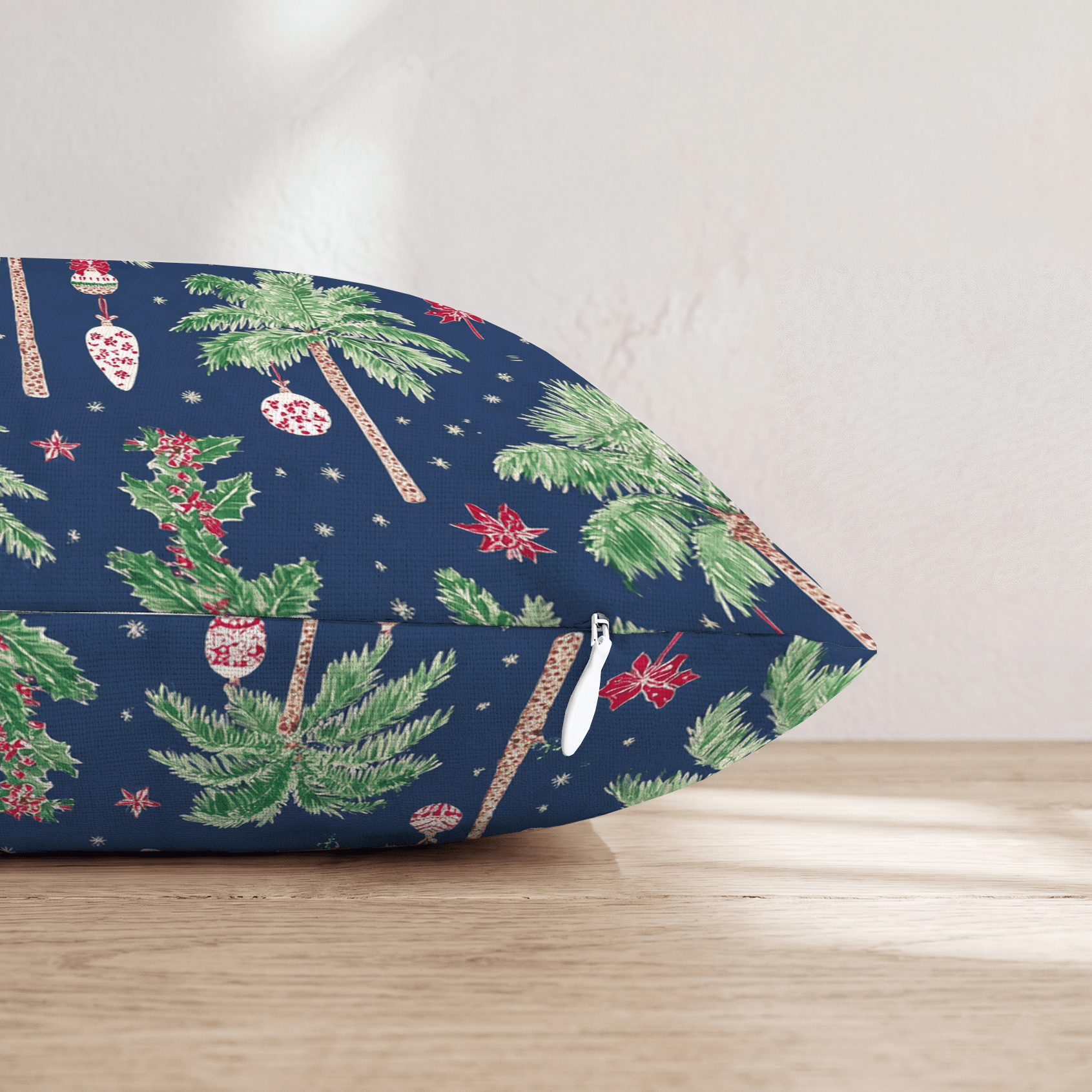 Decorated Palm Navy Throw Pillow - Hillcroft Home