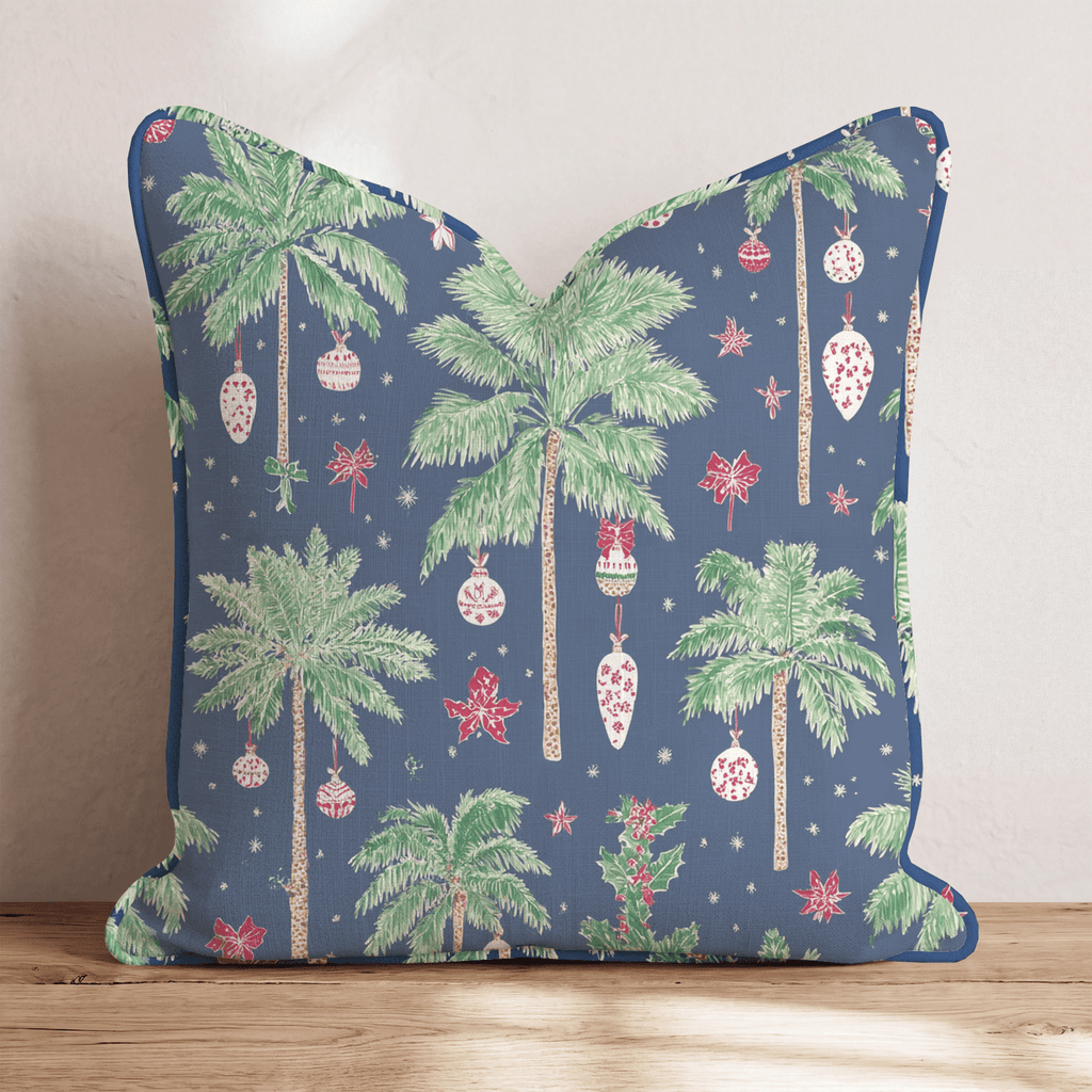 Decorated Palm Navy Throw Pillow - Hillcroft Home