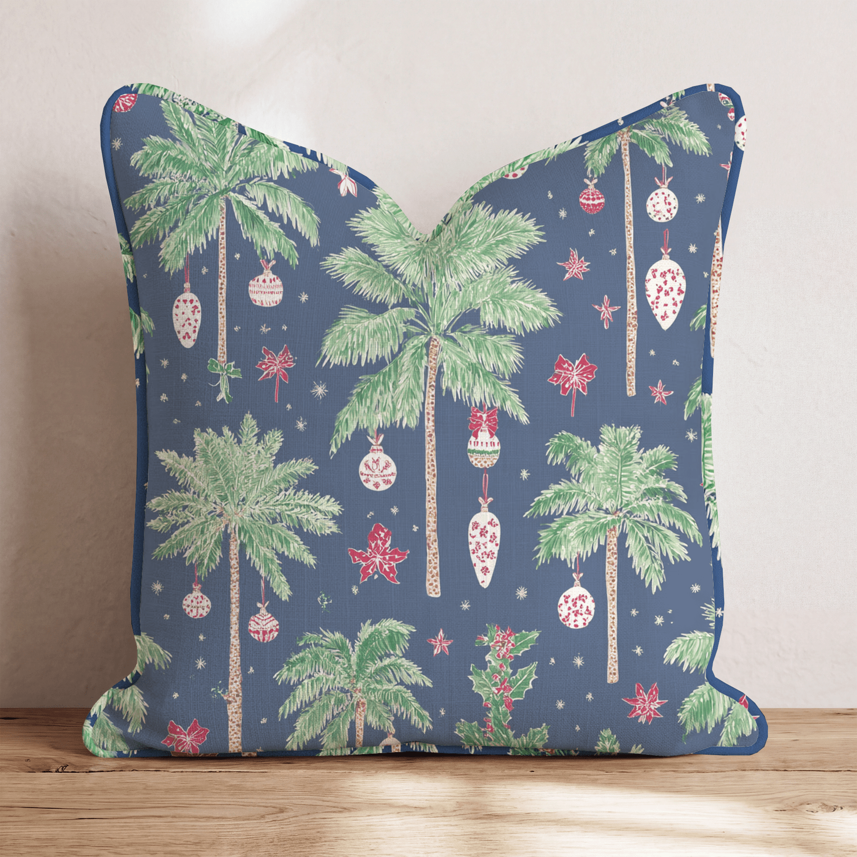 Decorated Palm Navy Throw Pillow - Hillcroft Home