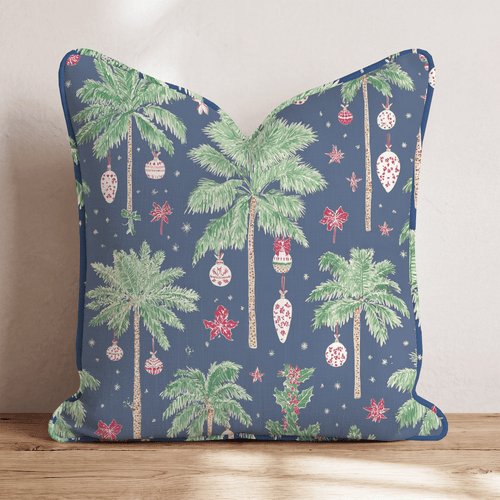 Decorated Palm Navy Throw Pillow - Hillcroft Home