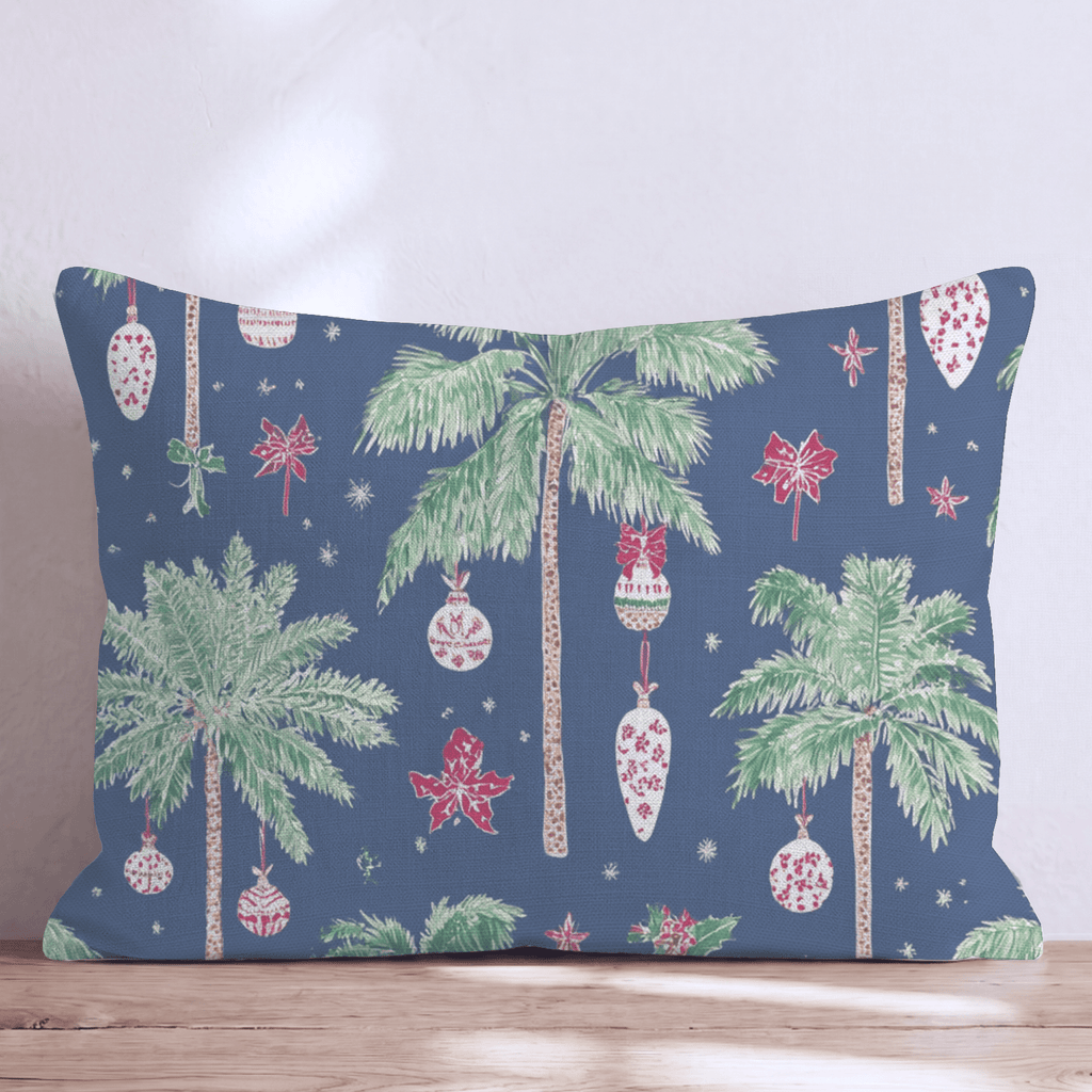 Decorated Palm Navy Throw Pillow - Hillcroft Home