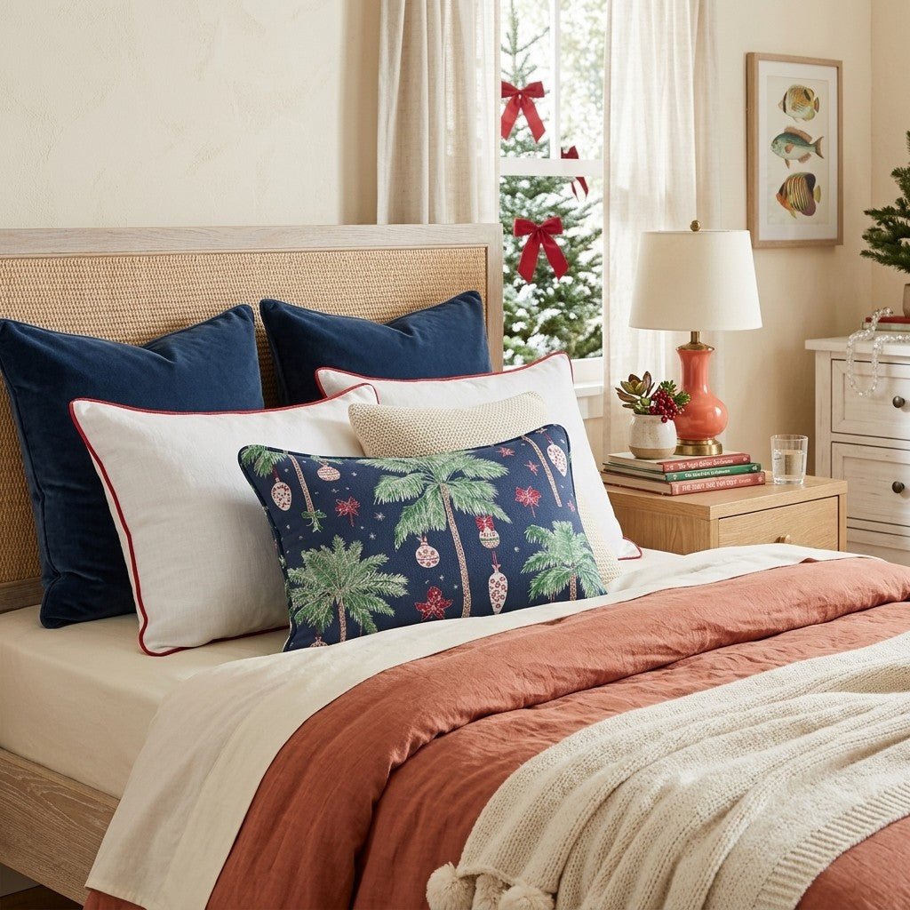 Decorated Palm Navy Throw Pillow - Hillcroft Home