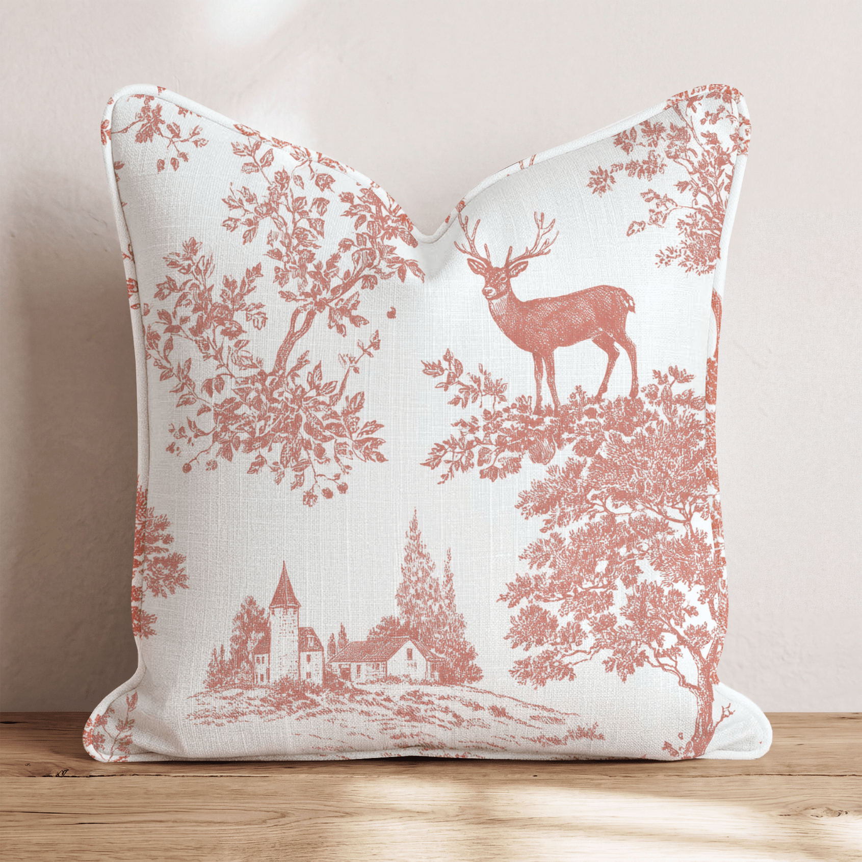 Deer In The Fall Toile Throw Pillow - Hillcroft Home