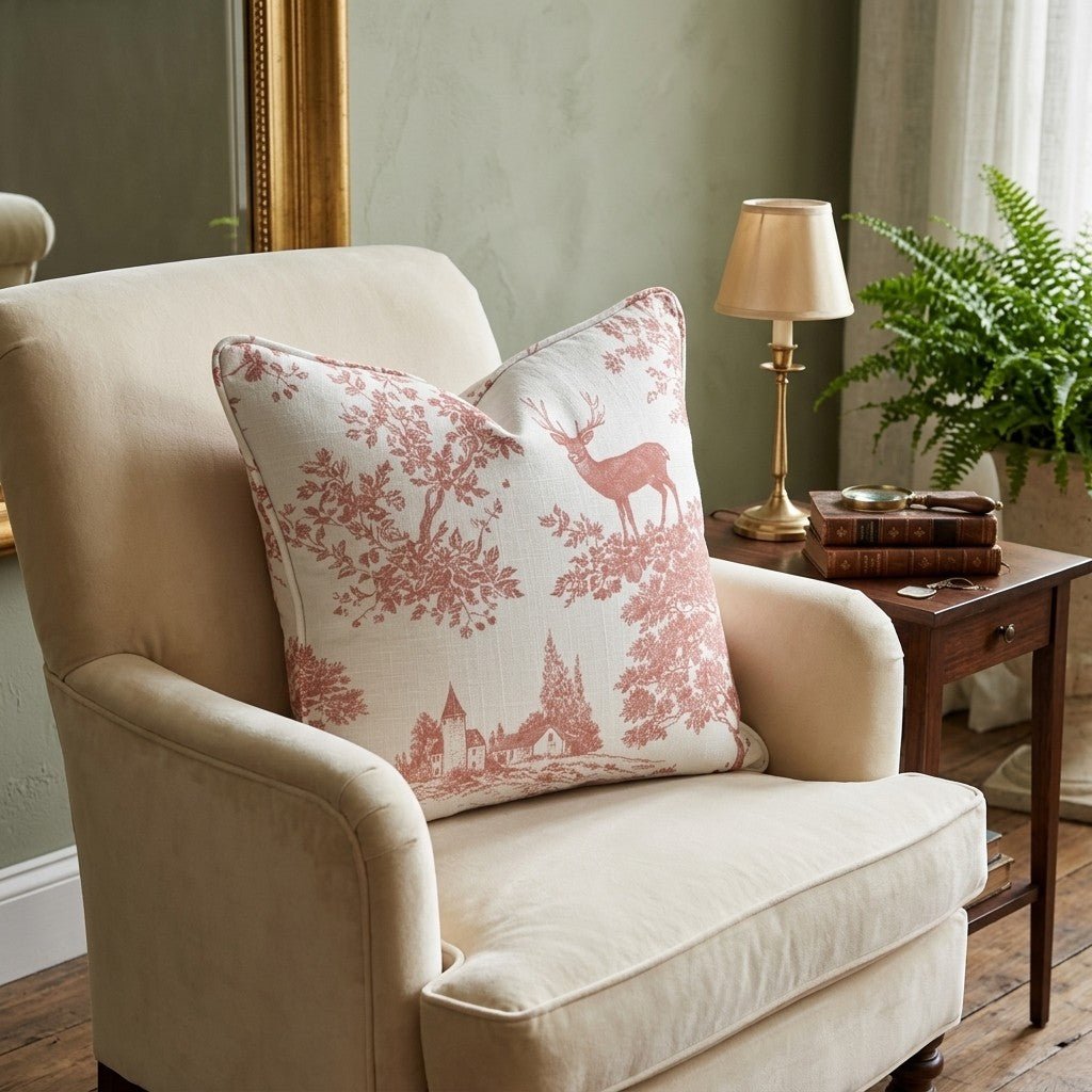 Deer In The Fall Toile Throw Pillow - Hillcroft Home