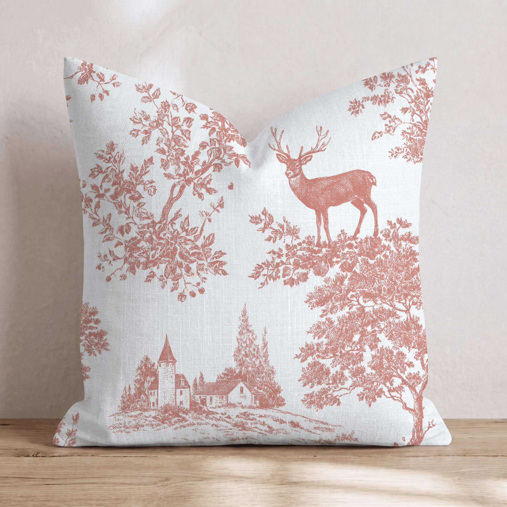 Deer In The Fall Toile Throw Pillow - Hillcroft Home