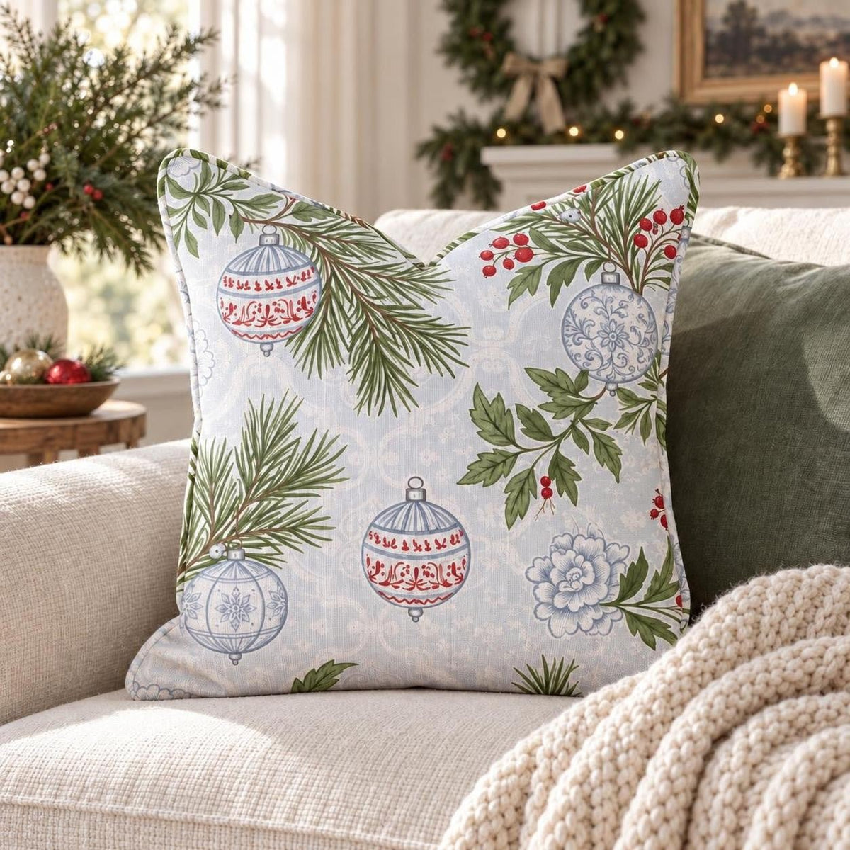 Delft Ornament Throw Pillow throw pillow - Hillcroft Home