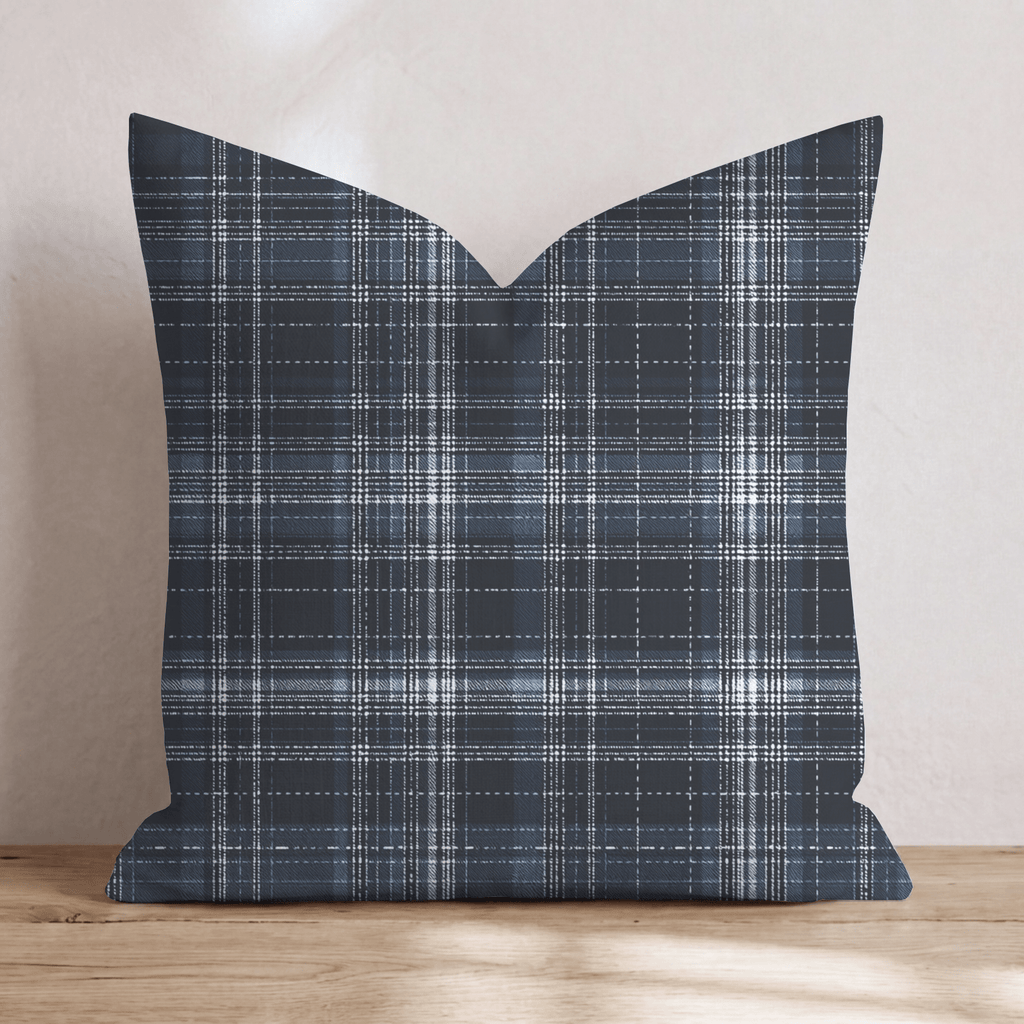 Denim Plaid Throw Pillow - Hillcroft Home