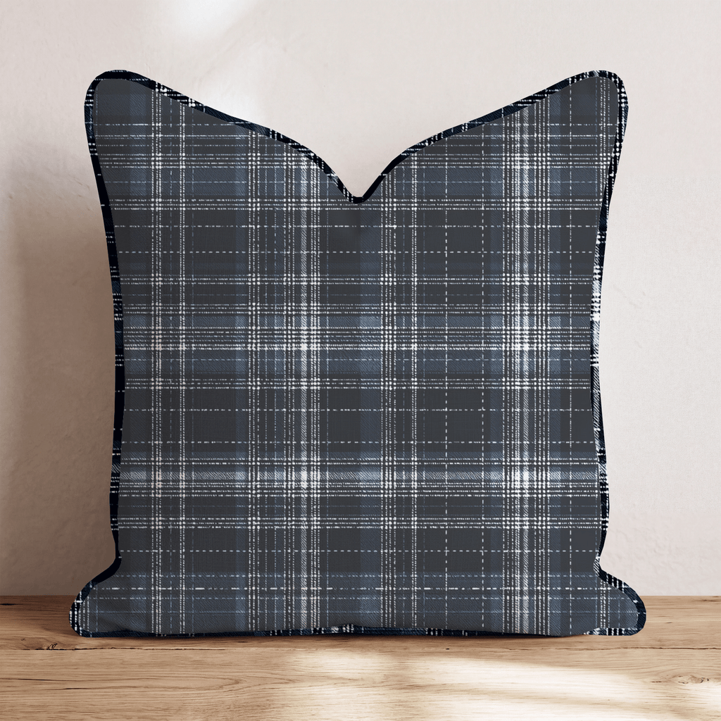 Denim Plaid Throw Pillow - Hillcroft Home