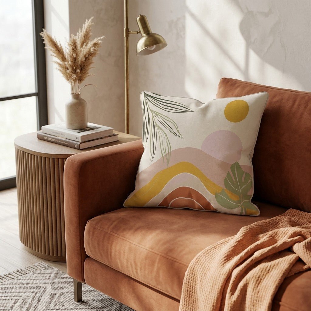 Desert Monstera Sunset Throw Pillow - Hillcroft Home