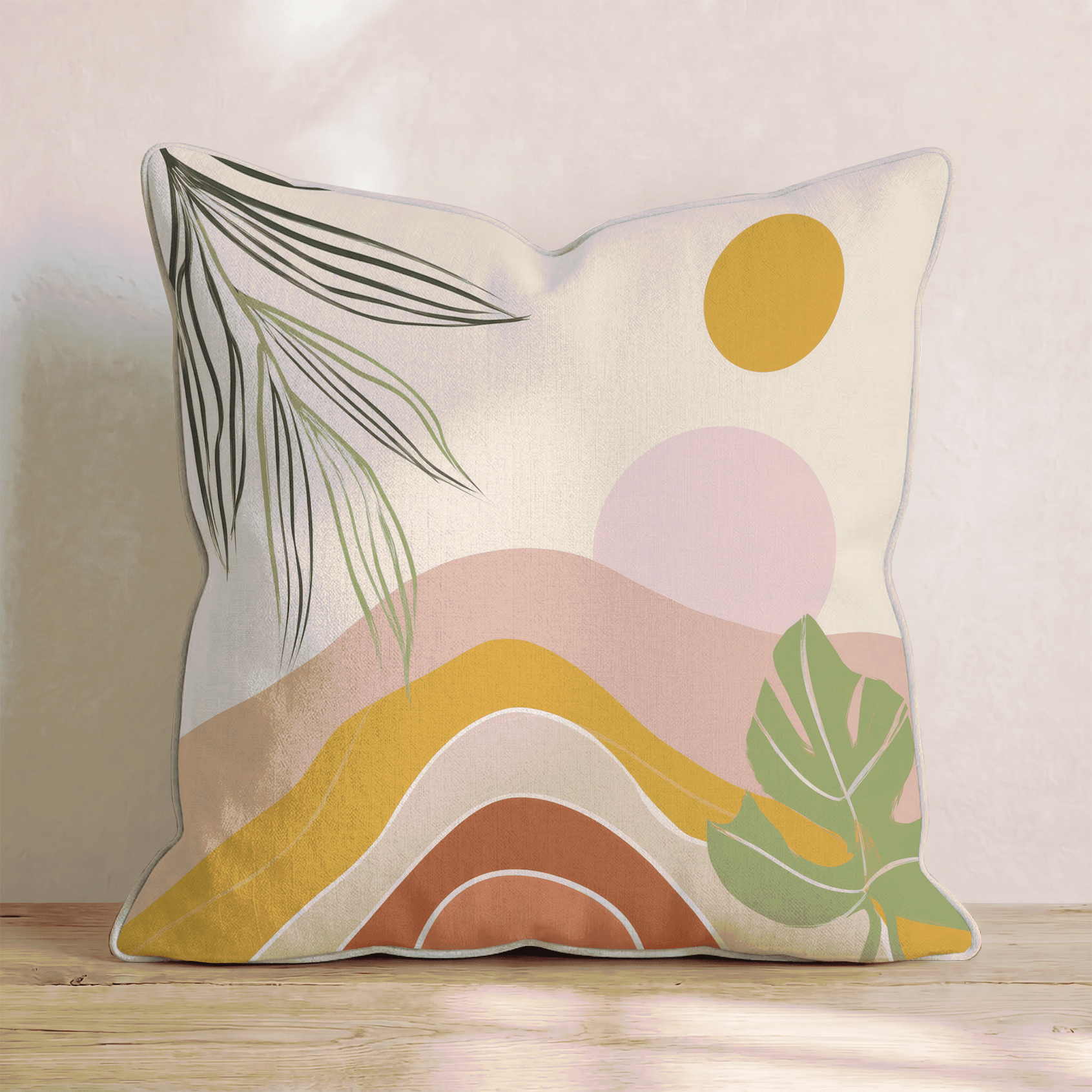 Desert Monstera Sunset Throw Pillow - Hillcroft Home