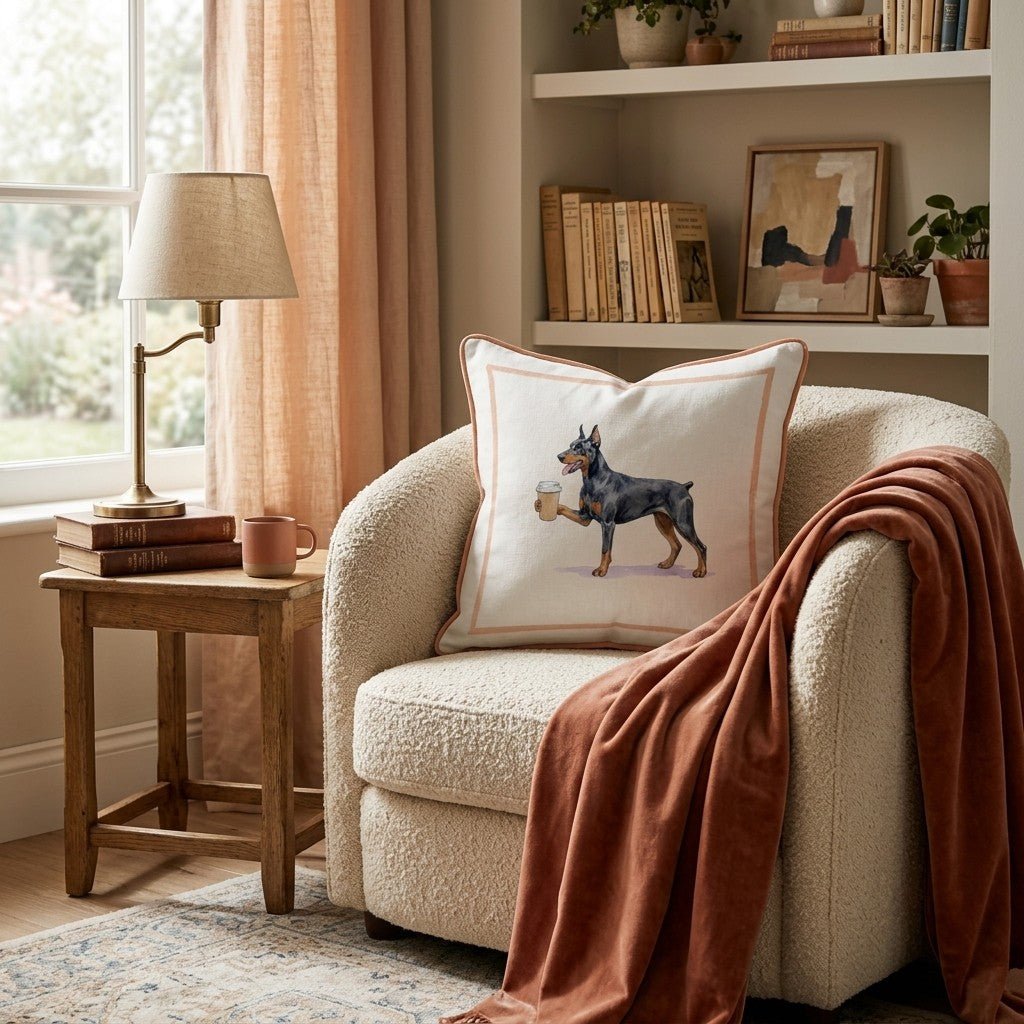 Doberman Pinscher Coffee Throw Pillow - Hillcroft Home