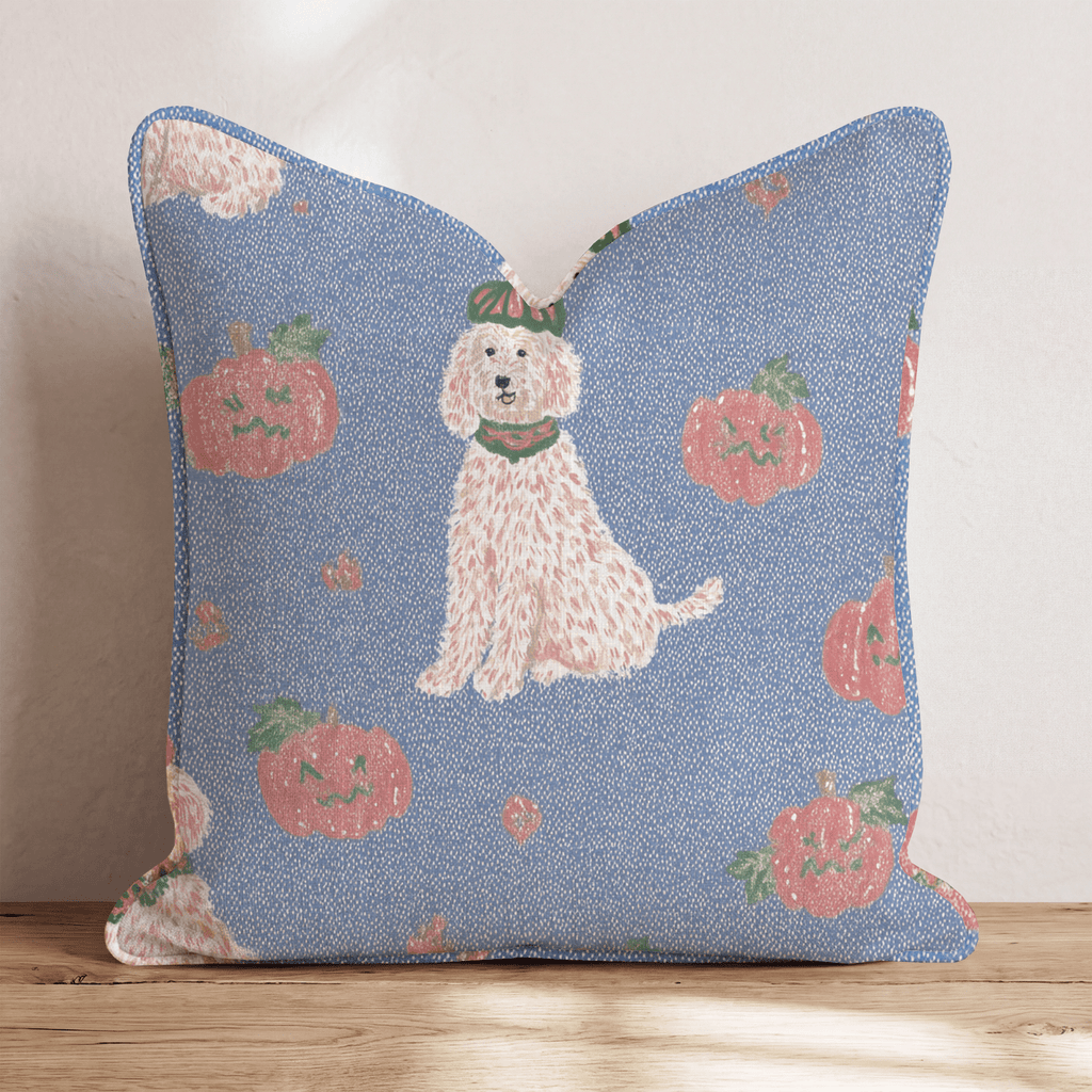 Doodle and Jackolantern Blue Throw Pillow - Hillcroft Home