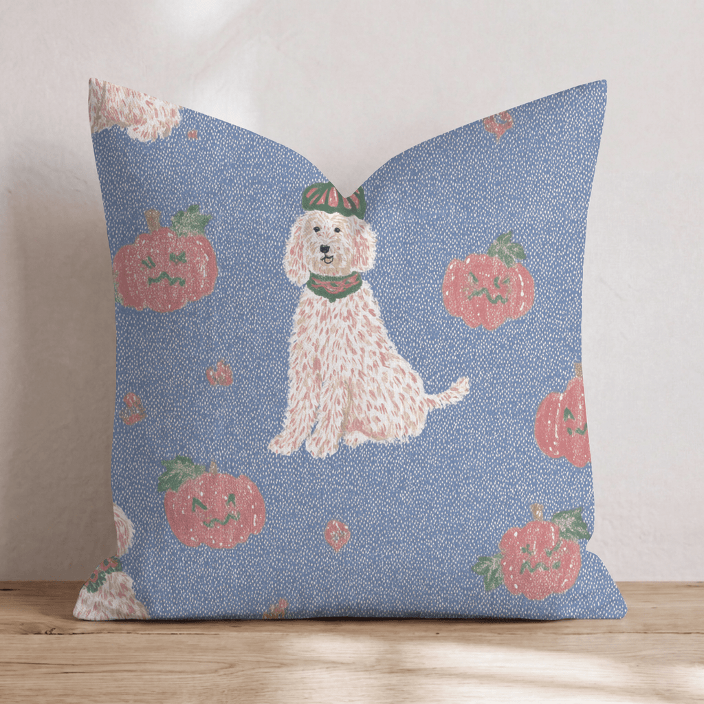 Doodle and Jackolantern Blue Throw Pillow - Hillcroft Home