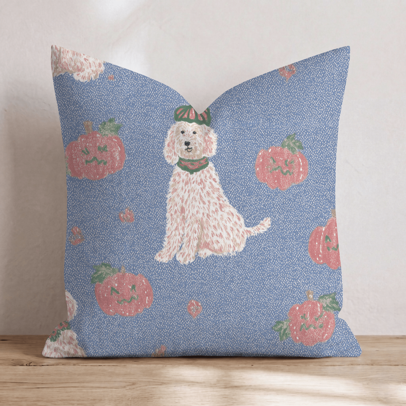 Doodle and Jackolantern Blue Throw Pillow - Hillcroft Home