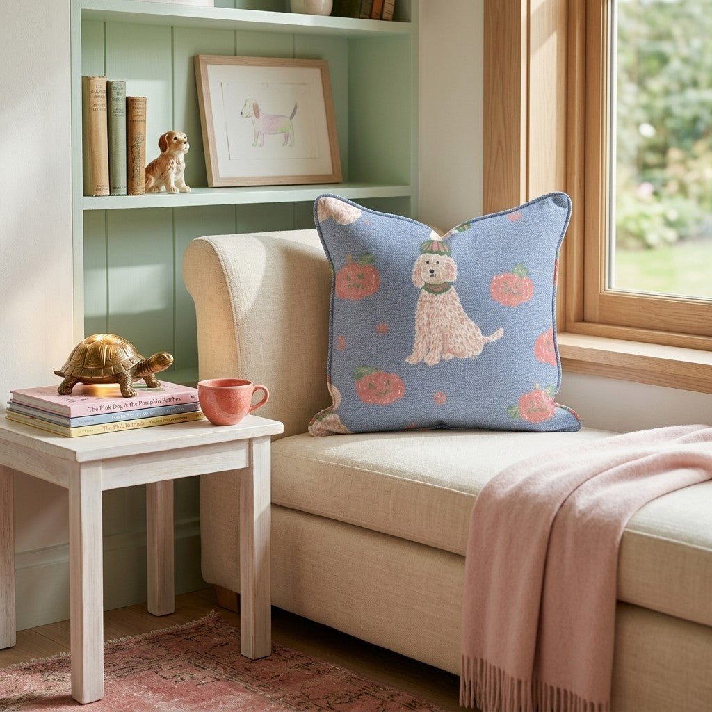 Doodle and Jackolantern Blue Throw Pillow - Hillcroft Home