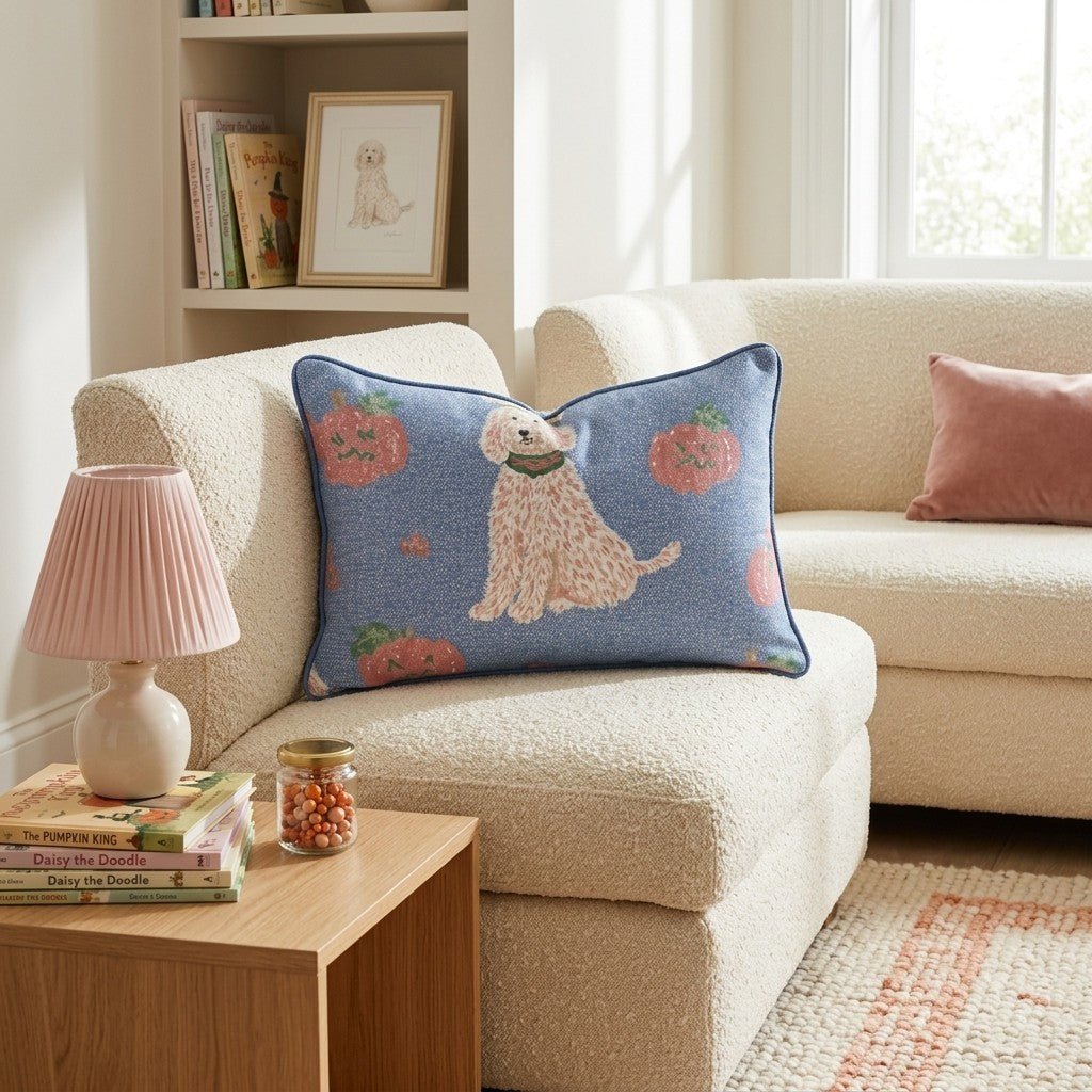 Doodle and Jackolantern Blue Throw Pillow - Hillcroft Home