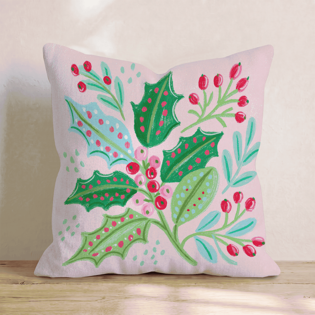 Dotted Holly Sprigs Throw Pillow - Hillcroft Home
