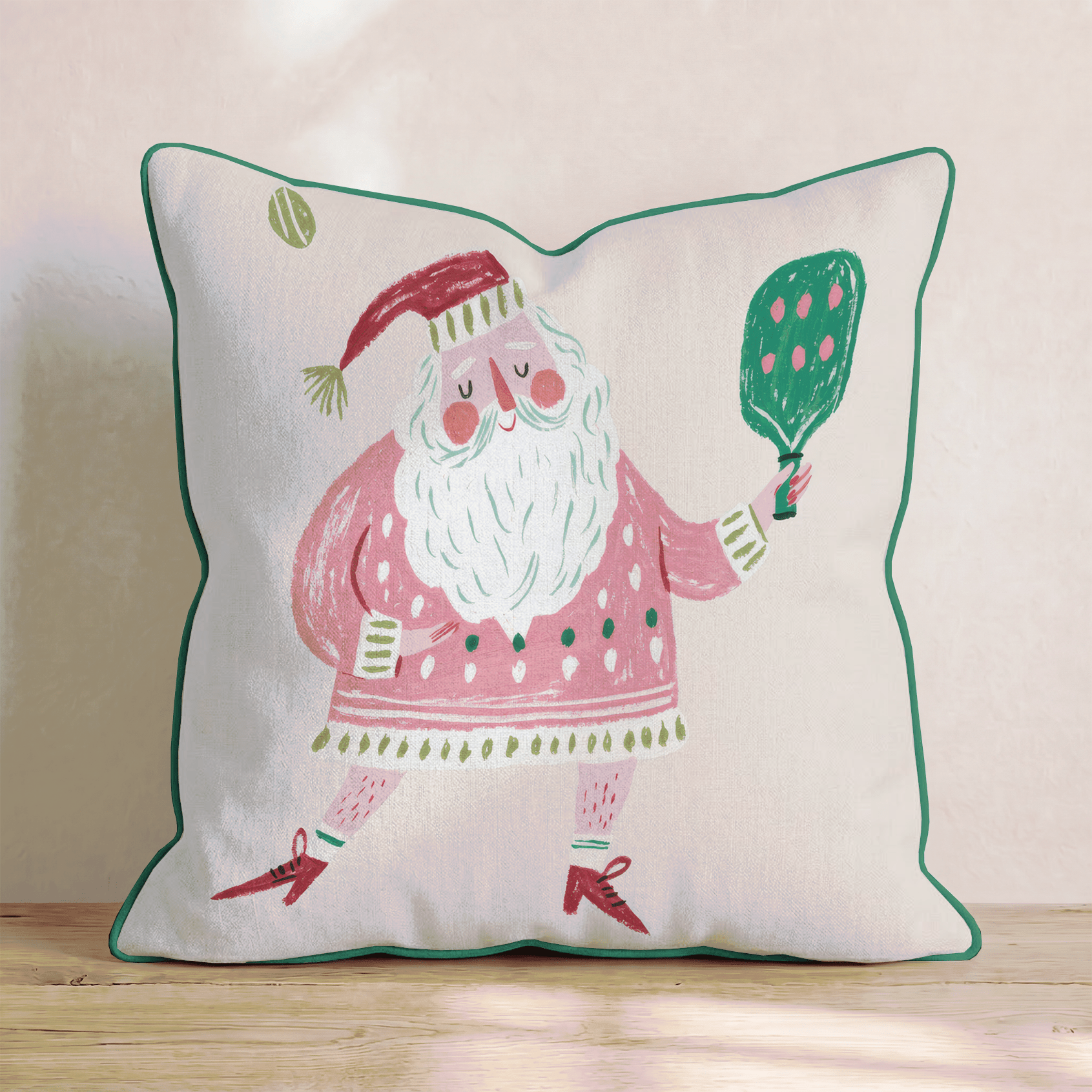 Dotted Pickleball Santa Throw Pillow - Hillcroft Home