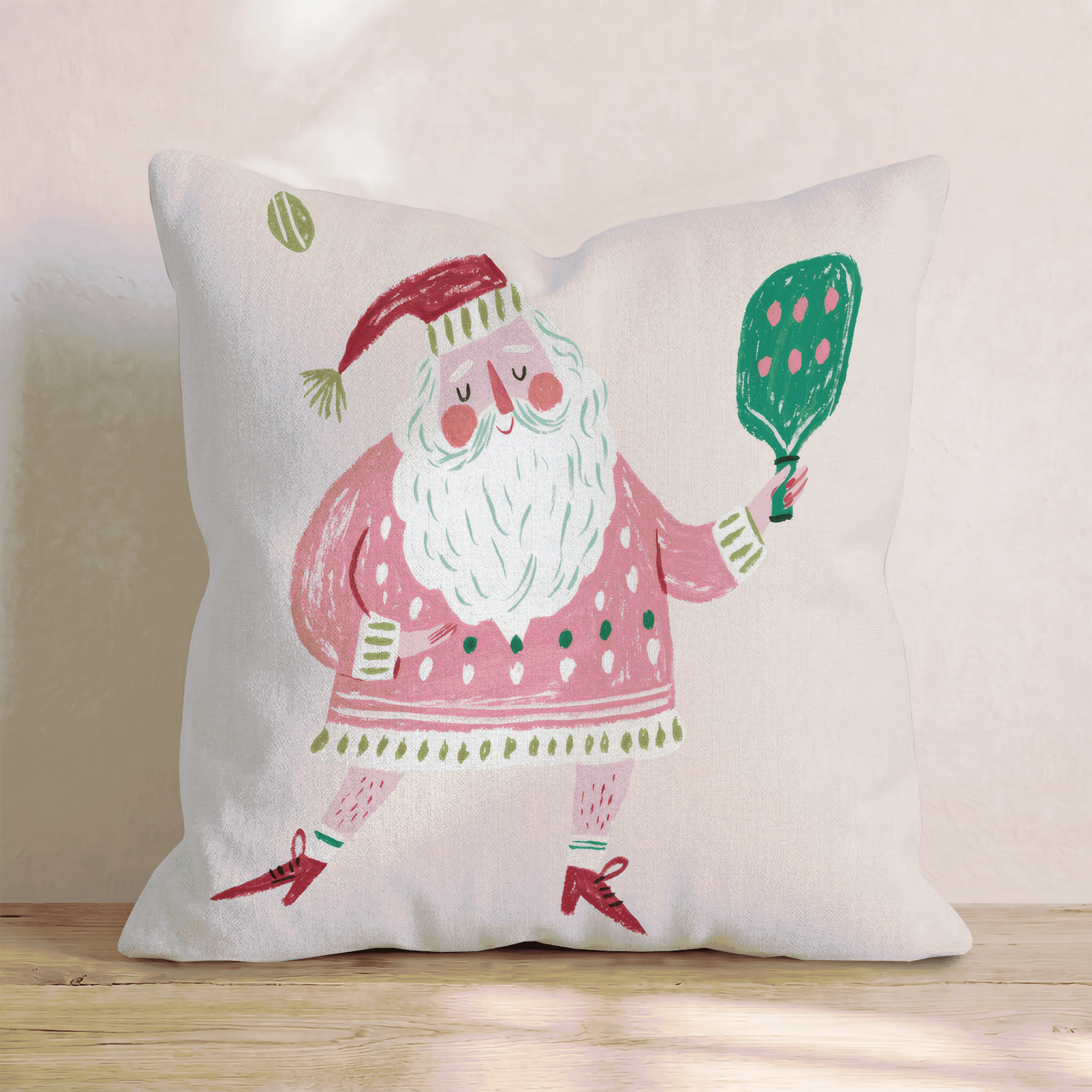 Dotted Pickleball Santa Throw Pillow - Hillcroft Home