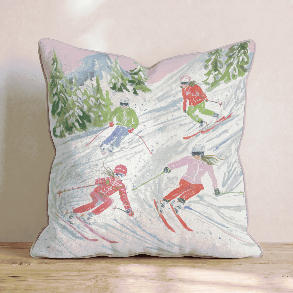 Downhill Skiers Slope Throw Pillow - Hillcroft Home