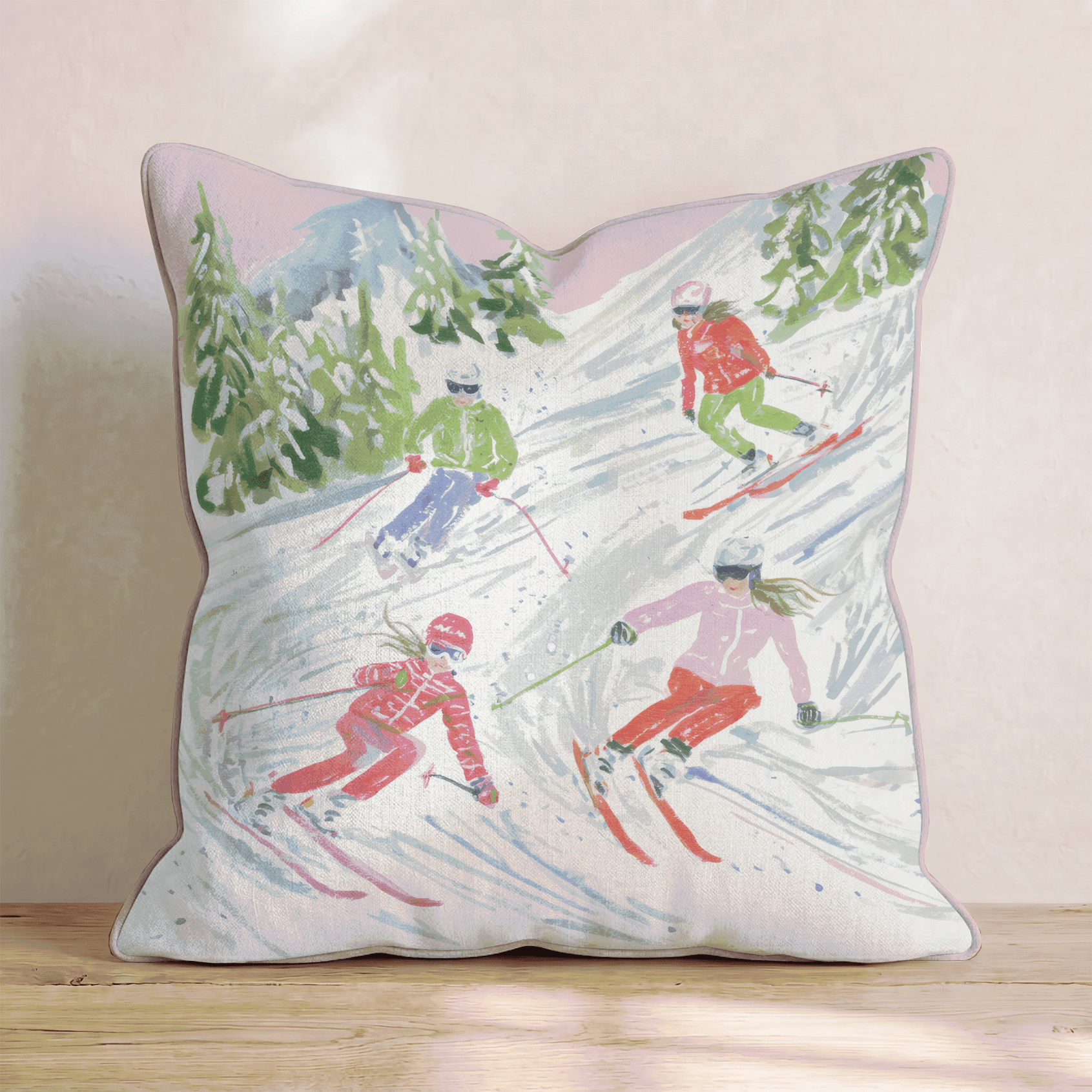 Downhill Skiers Slope Throw Pillow - Hillcroft Home