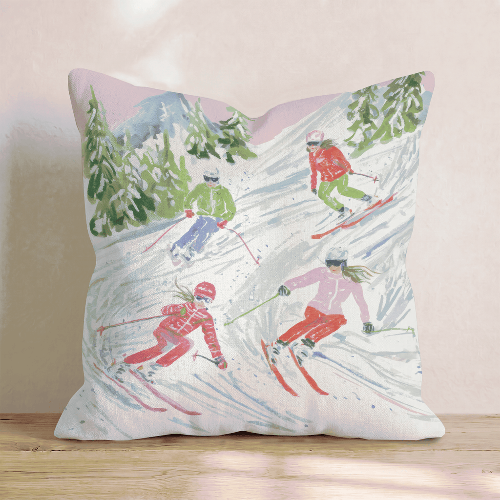 Downhill Skiers Slope Throw Pillow - Hillcroft Home