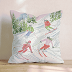Downhill Skiers Slope Throw Pillow - Hillcroft Home