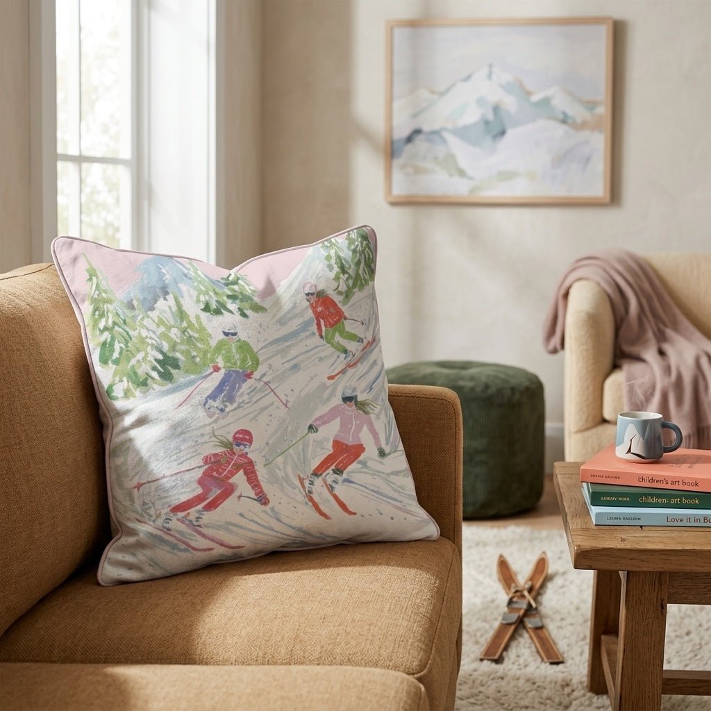 Downhill Skiers Slope Throw Pillow - Hillcroft Home