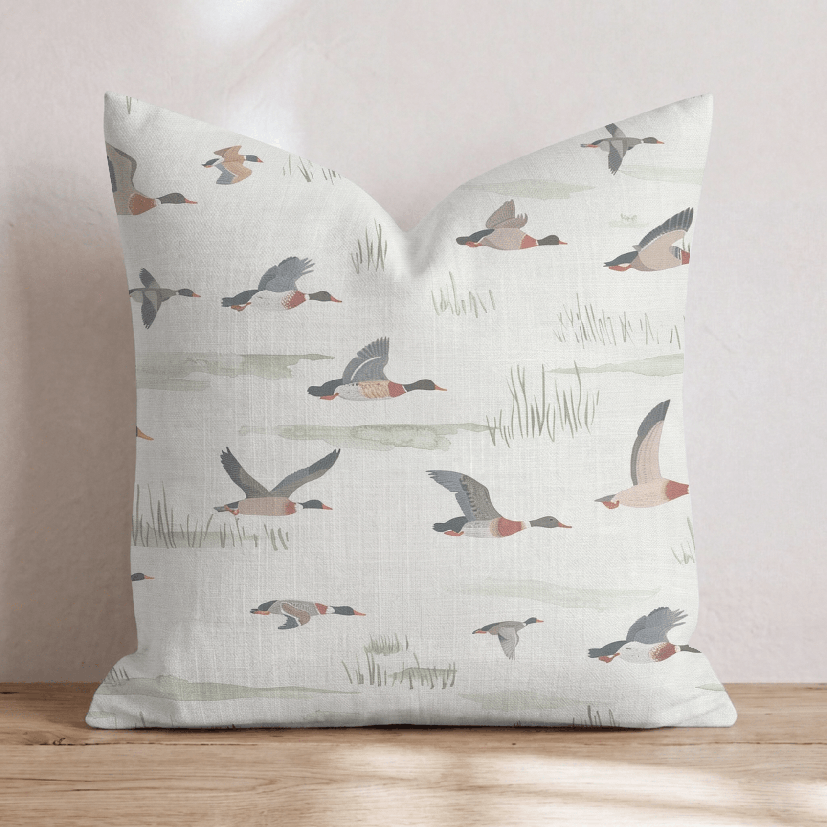 Duck Migration Cream Throw Pillow - Hillcroft Home