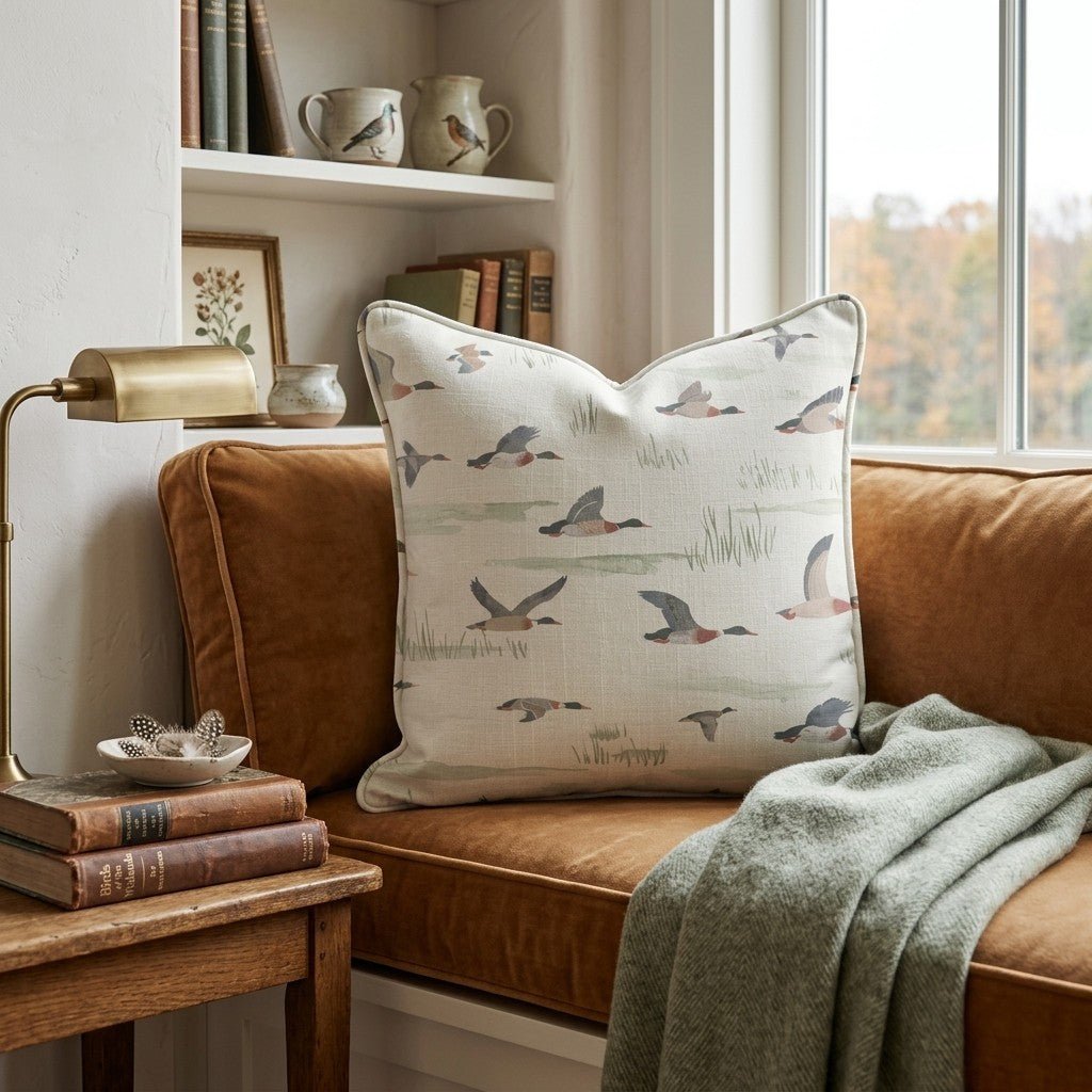 Duck Migration Cream Throw Pillow - Hillcroft Home