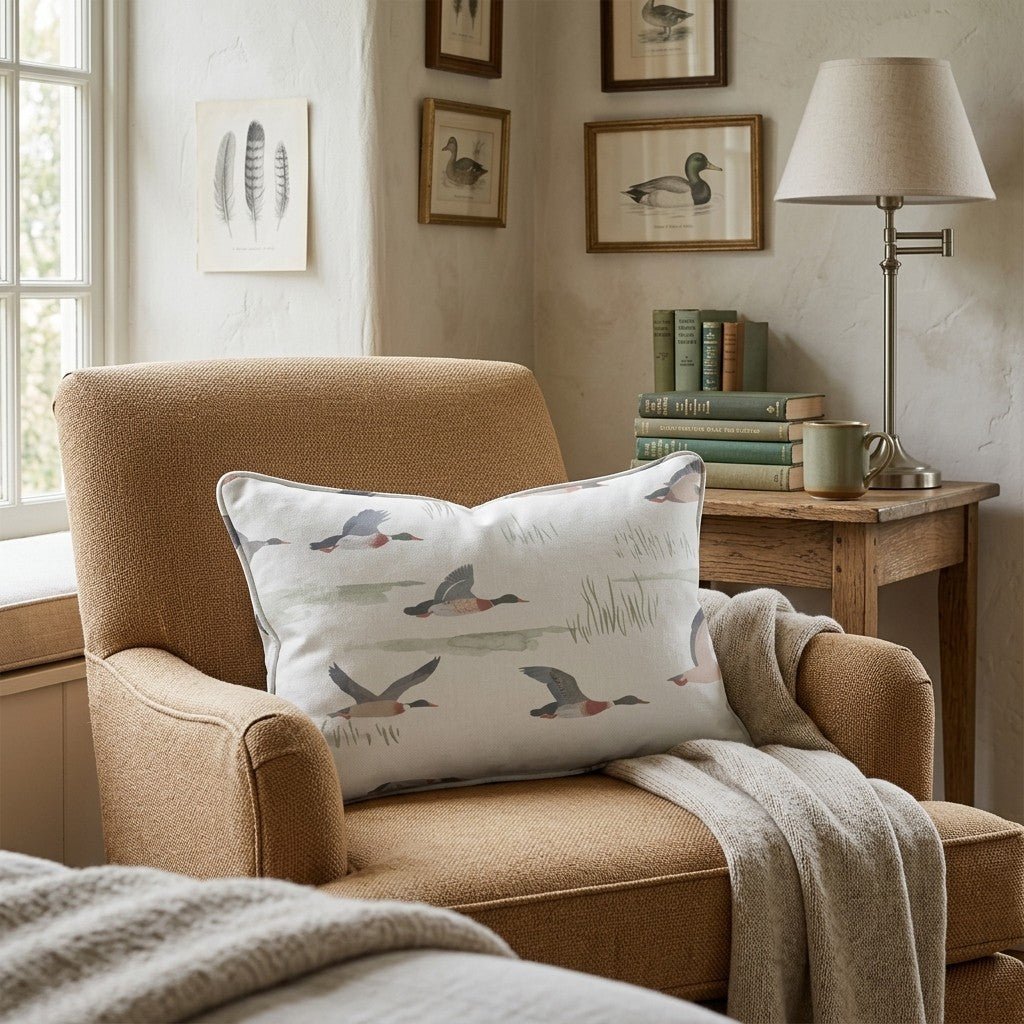 Duck Migration Cream Throw Pillow - Hillcroft Home