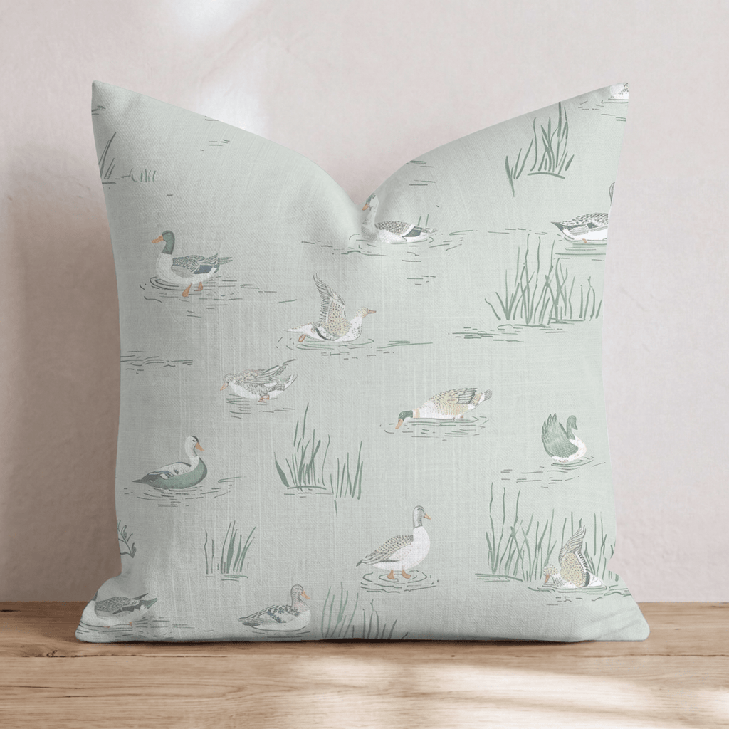 Ducks on Sage Pond Throw Pillow - Hillcroft Home