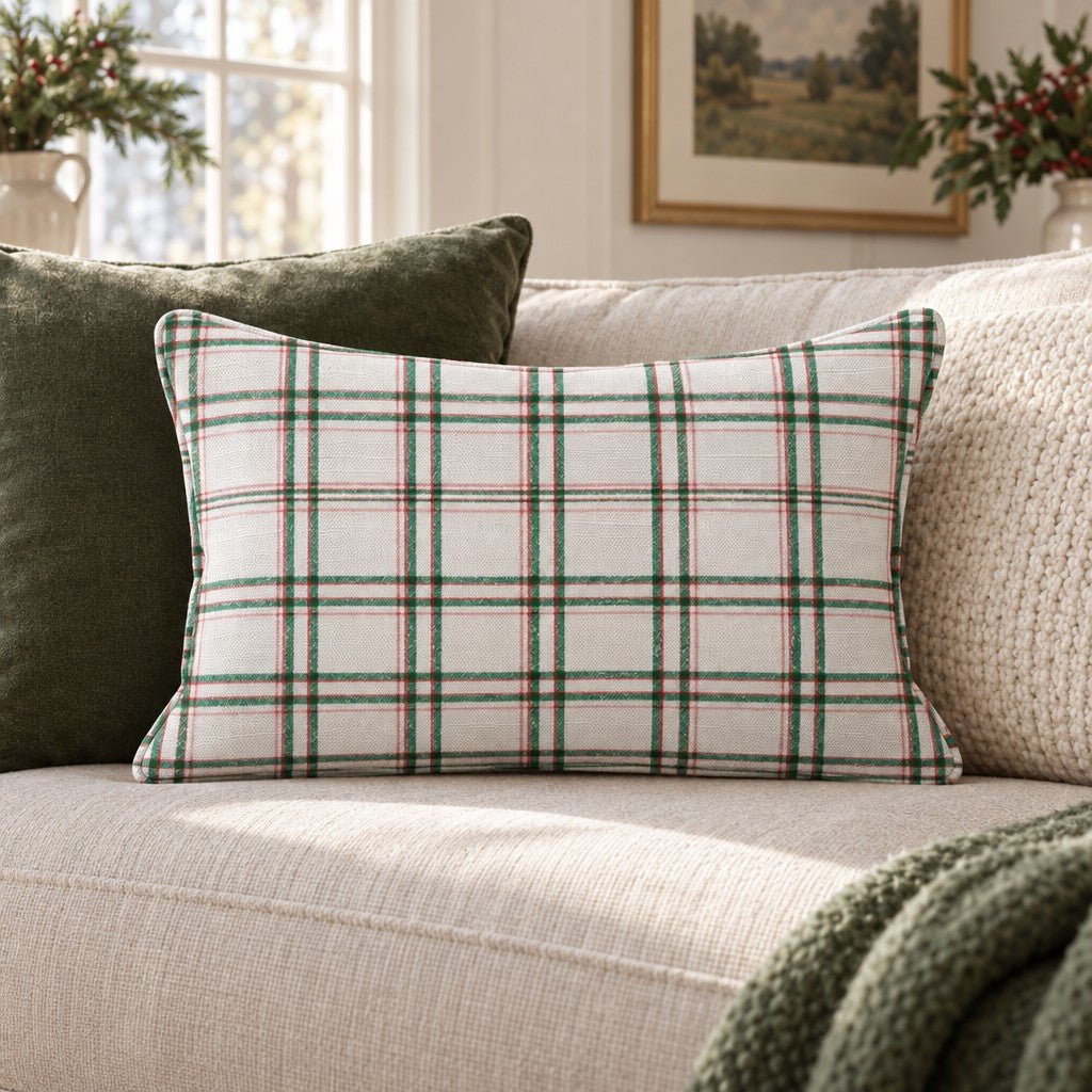 Eggnog Plaid Throw Pillow throw pillow - Hillcroft Home
