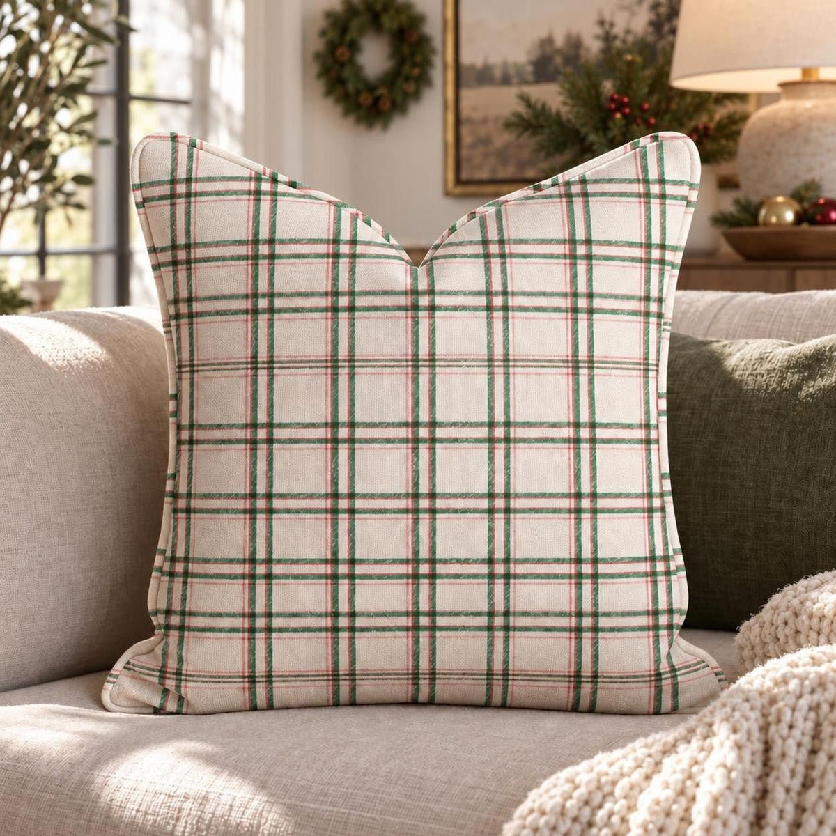 Eggnog Plaid Throw Pillow throw pillow - Hillcroft Home