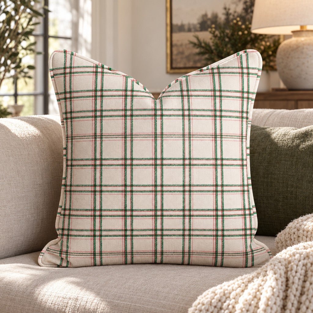 Eggnog Plaid Throw Pillow throw pillow - Hillcroft Home