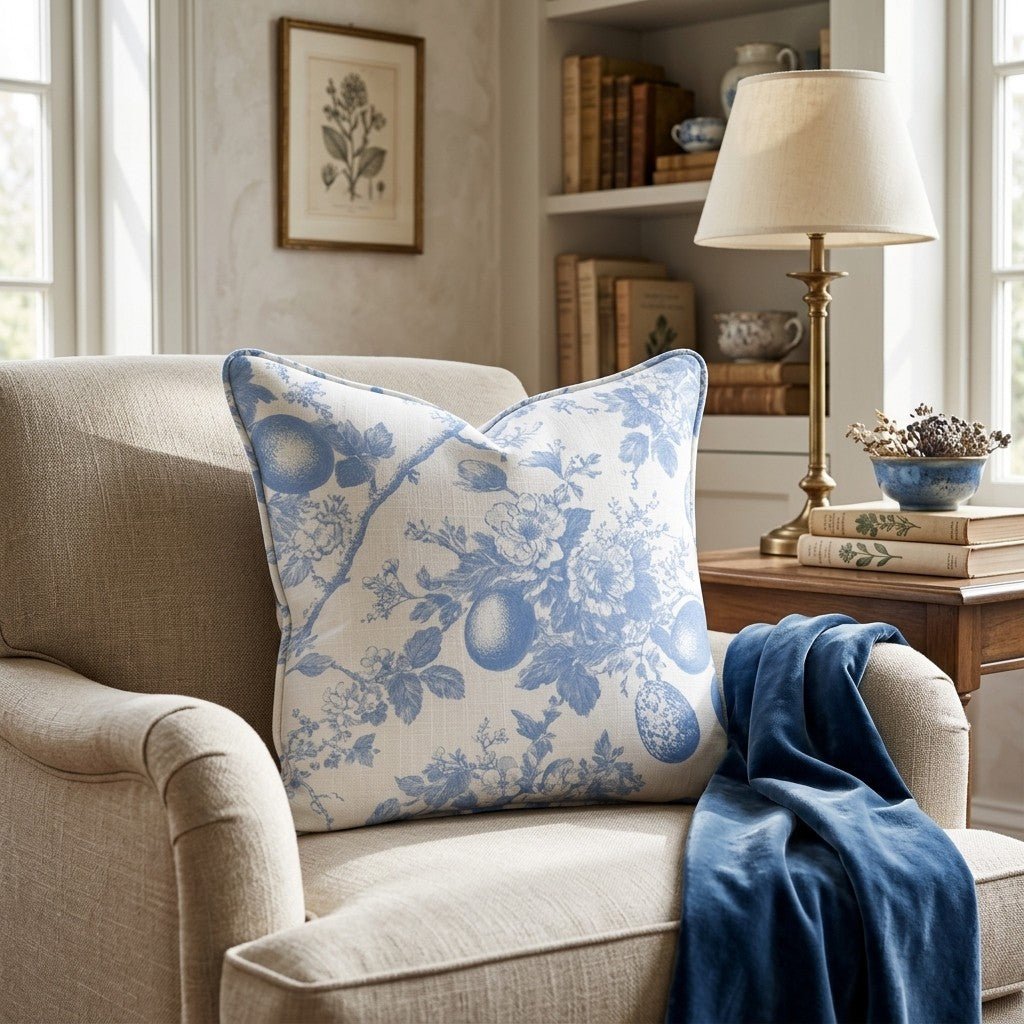 Eggy Toile Throw Pillow - Hillcroft Home