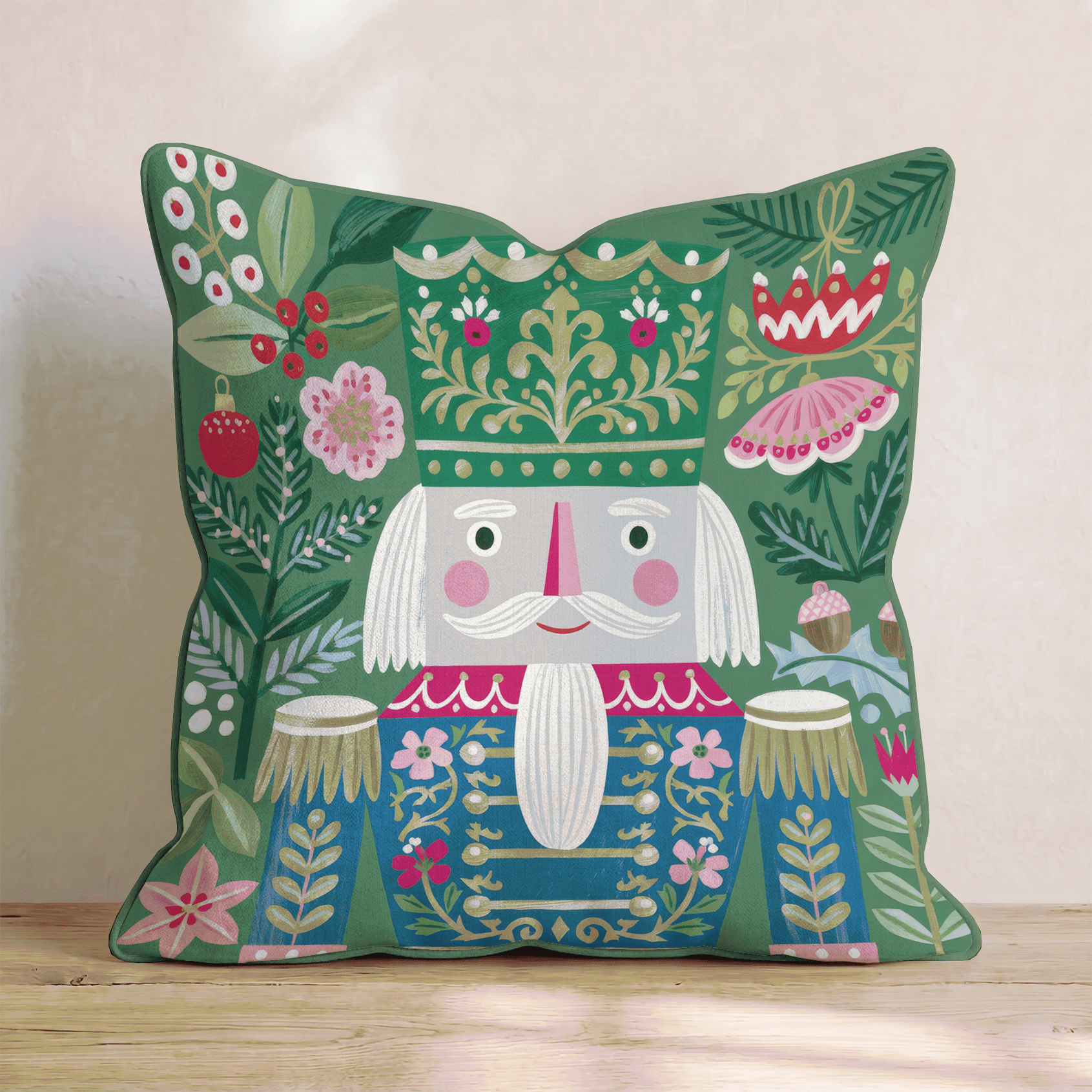 Emerald Folk Nutcracker Throw Pillow - Hillcroft Home