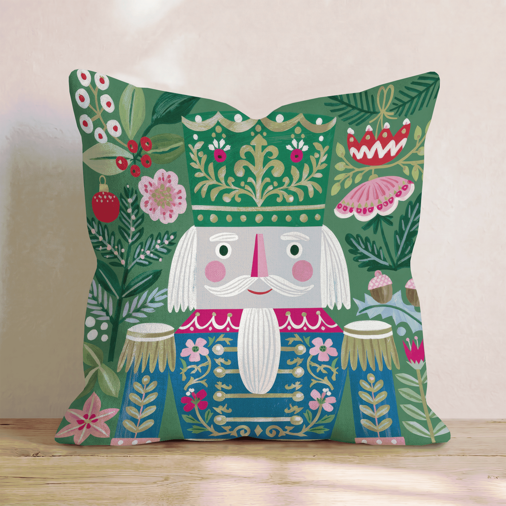 Emerald Folk Nutcracker Throw Pillow - Hillcroft Home