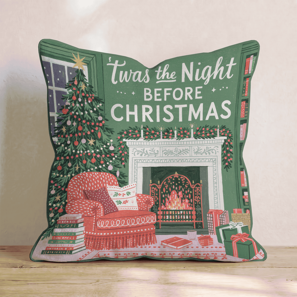 Emerald Library Christmas Throw Pillow - Hillcroft Home