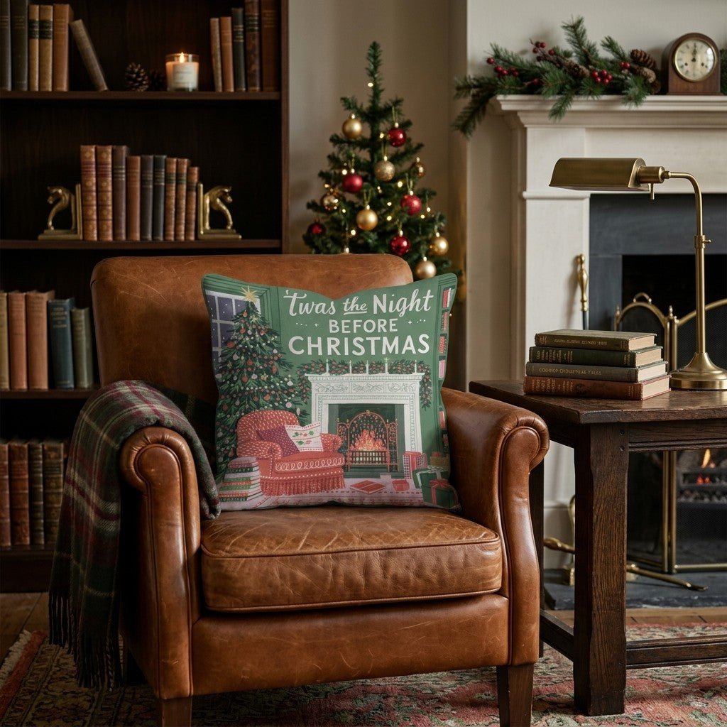 Emerald Library Christmas Throw Pillow - Hillcroft Home