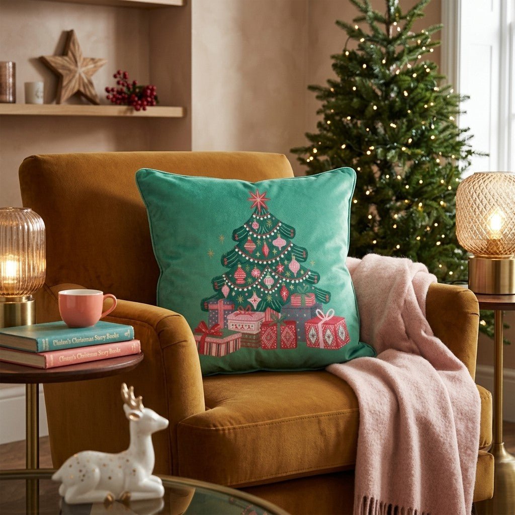 Emerald Ornament Tree Throw Pillow - Hillcroft Home