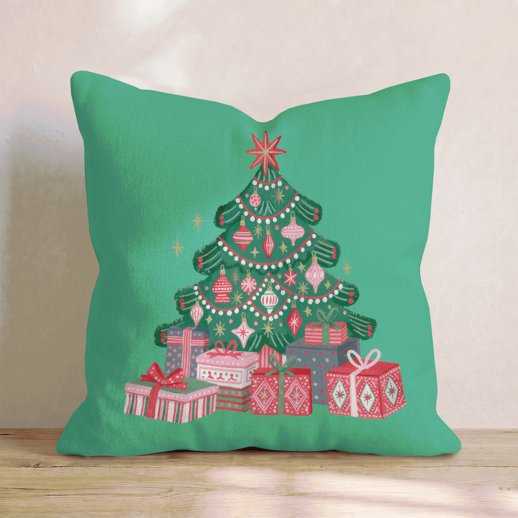 Emerald Ornament Tree Throw Pillow - Hillcroft Home